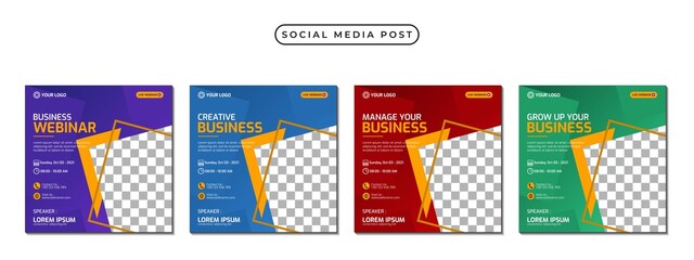 Collection of social media post banner template design. Perfect for business webinar, marketing webinar, online class program, etc