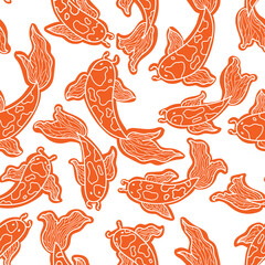 Line seamless patern wih four traditional Japanese koi. Can be used for wallpaper, pattern fills, web page background, surface textures.