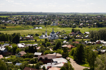 Panorama of the city of Suzdal in summer, top view. Beautiful landscape of the city of Suzdal in...