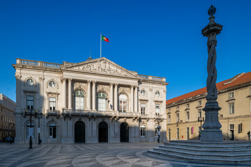 Fototapeta na wymiar Lisbon, Portugal - July 16, 2021: View of the Municipal Square (Praca do Municipio) with the city hall building, in Lisbon, Portugal