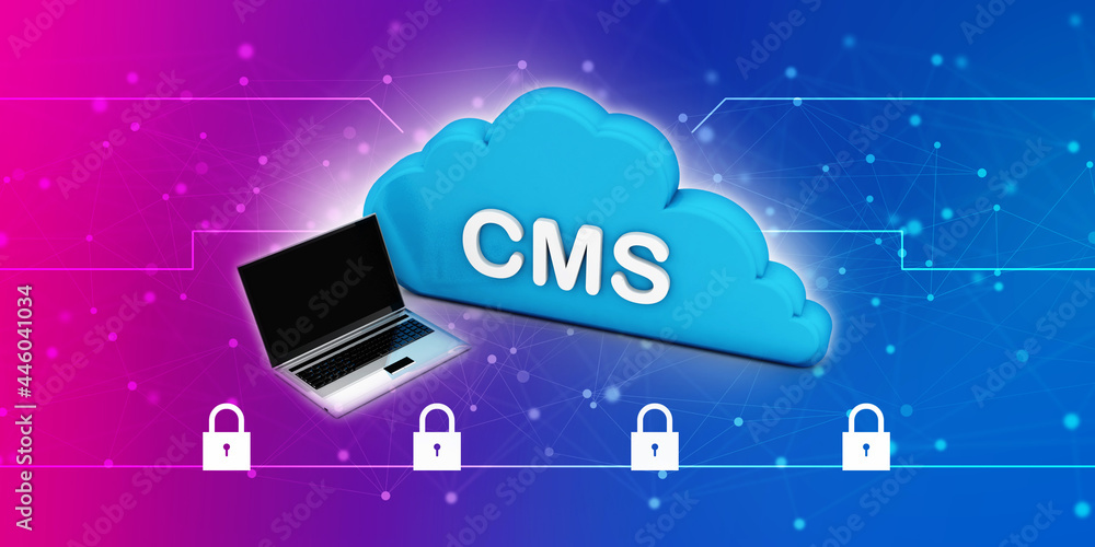 Poster 3d rendering laptop cms on a screen