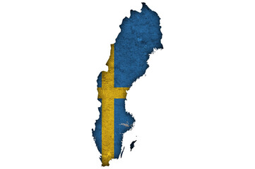 Karte und Fahne von Schweden auf verwittertem Beton