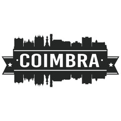 Coimbra Portugal Skyline. Banner Vector Design Silhouette Art. Cityscape Travel Monuments.