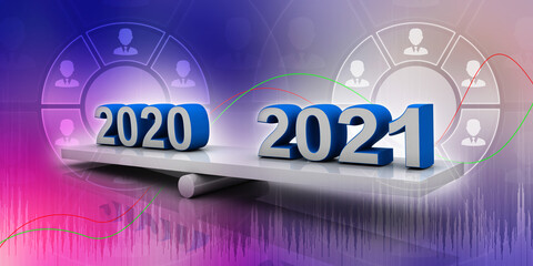 3d illustration 2020 balancing 2021 New Year colour background
