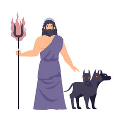 Greek god of underworld Hades or roman Pluto, flat vector illustration isolated.
