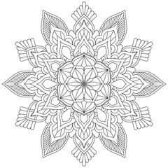 Simple Mandala Circle Coloring Book Pages For Adult Children Indian Antistress Medallion White Background Black Outline Vector illustration