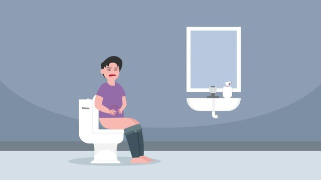 Man suffering diarrhea and sitting in the toilet