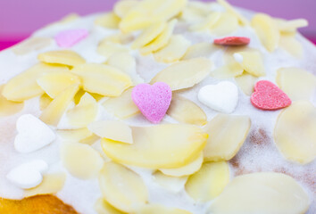 Naklejka na ściany i meble Small sweet sugar hearts decoration on the biscuit holidays Easter bakery.