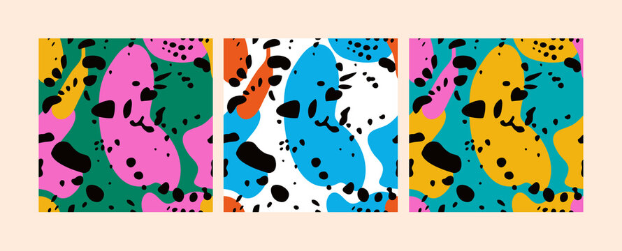 Vector set of animals prints. Leopard seamless patterns for textile, packaging, web page background.