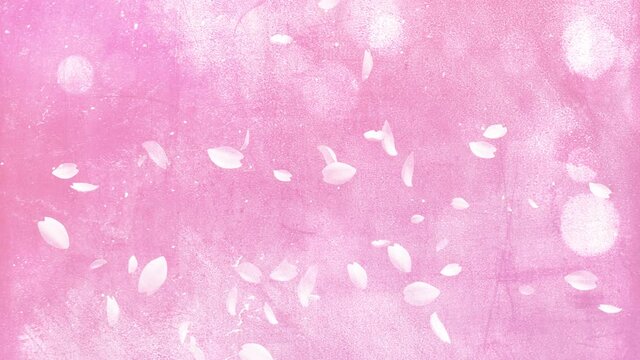 浮遊する花びらと水彩風の淡い色調のピンクの壁紙の動画