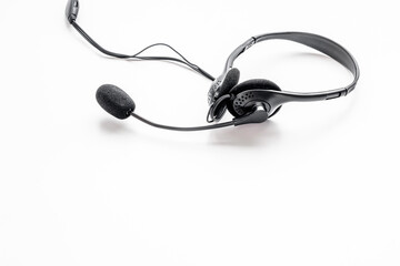 Voip headset close up. Commenication it support call center concept