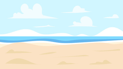 Fototapeta na wymiar Beach by the sea in summer, blue sea and and white clouds fill the sky with hot weather., illustration Vector EPS 10 , illustration Vector EPS 10