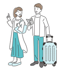 旅行をするカップルのベクターイラスト素材／夫婦／旅行