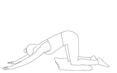 yoga, puppy pose with blanket under knees, uttana shishosana