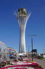 Baiterek is a landmark, a symbol of the capital of Kazakhstan, NurSultan (Astana), buildings and...