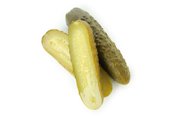 Fresh green pickles isolated on white background