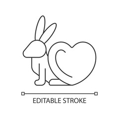 Cruelty free linear icon. Product label for vegan cosmetic brand. Animal protection from testing. Thin line customizable illustration. Contour symbol. Vector isolated outline drawing. Editable stroke