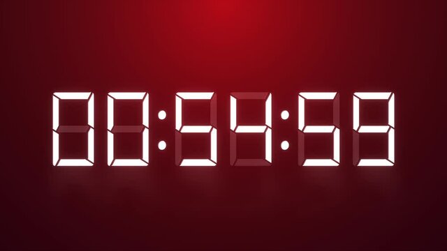 シンプルで高品質なデジタル調の時計の動画　1分間のカウントダウン　デジタルクロック