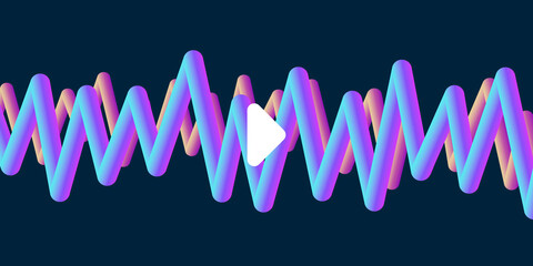 Abstract music album or single cover with 3d volum waves and play button