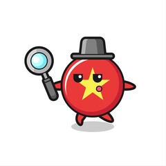 vietnam flag badge cartoon character searching with a magnifying glass