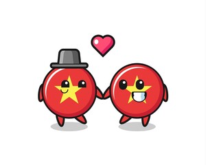 vietnam flag badge cartoon character couple with fall in love gesture