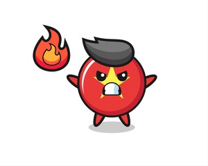 vietnam flag badge character cartoon with angry gesture