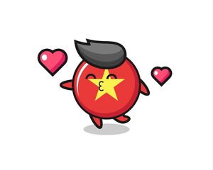 vietnam flag badge character cartoon with kissing gesture