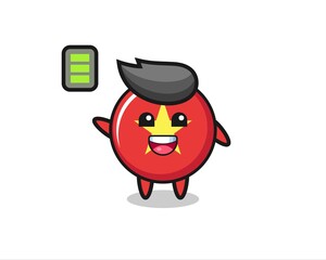 vietnam flag badge mascot character with energetic gesture