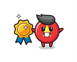 vietnam flag badge mascot illustration holding a golden badge
