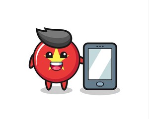 vietnam flag badge illustration cartoon holding a smartphone