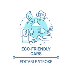 Eco friendly cars concept icon. EV benefits abstract idea thin line illustration. Alternative fuel. Intelligent ecological solutions. Vector isolated outline color drawing. Editable stroke