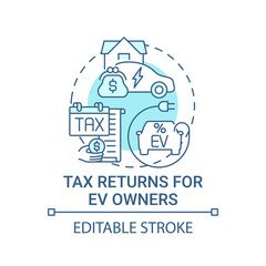 EV owners tax returns concept icon. Green car zero emissions abstract idea thin line illustration. Alternative energy independence and security. Vector isolated outline color drawing. Editable stroke - obrazy, fototapety, plakaty