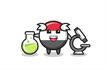 Mascot character of yemen flag badge as a scientist