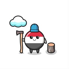 Character cartoon of yemen flag badge as a woodcutter