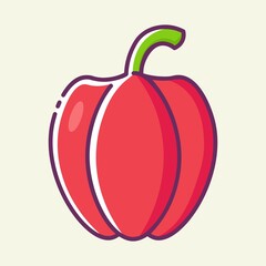 Fresh bell pepper colored icon. Vegetable products. Healthy food concept. Vector stylish flat illustrations on yellow background.