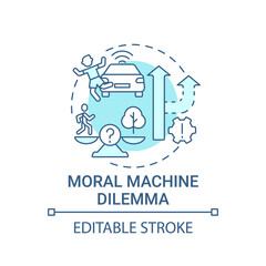 Moral machine dilemma concept icon. Autonomous decision. Artificial intelligence abstract idea thin line illustration. Driverless car choose. Vector isolated outline color drawing. Editable stroke