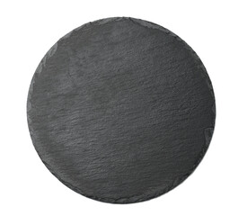 empty black round graphite board for serving dishes isolated on white background