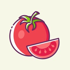 Fresh tomato colored icon. Vegetable products. Healthy food concept. Vector stylish flat illustrations on yellow background.