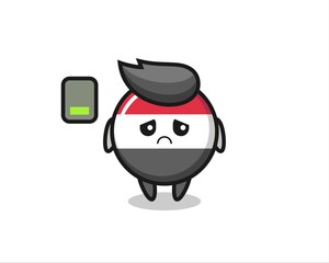 yemen flag badge mascot character doing a tired gesture