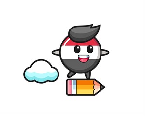 yemen flag badge mascot illustration riding on a giant pencil