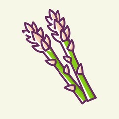 Fresh asparagus beet colored icon. Vegetable products. Healthy food concept. Vector stylish flat illustrations on yellow background.