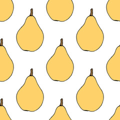 Seamless pattern with yellow pears on white background. Vector image.