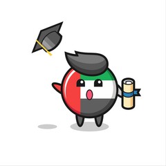 Illustration of uae flag badge cartoon throwing the hat at graduation