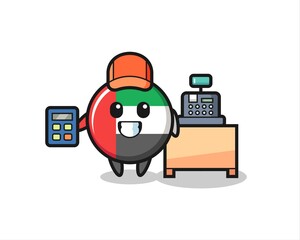 Illustration of uae flag badge character as a cashier