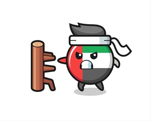 uae flag badge cartoon illustration as a karate fighter