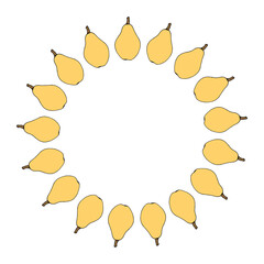 Round frame with yellow pears on white background. Vector image.
