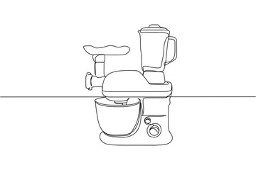 Continuous one line of food processor in silhouette on a white background. Linear stylized.Minimalist.