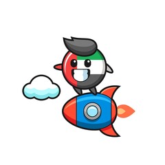 uae flag badge mascot character riding a rocket
