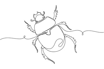 Continuous one line of anoplotrupes stercorosus dor beetle in silhouette on a white background. Linear stylized.Minimalist.