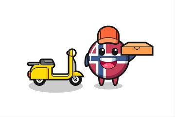 Character Illustration of norway flag badge as a pizza deliveryman